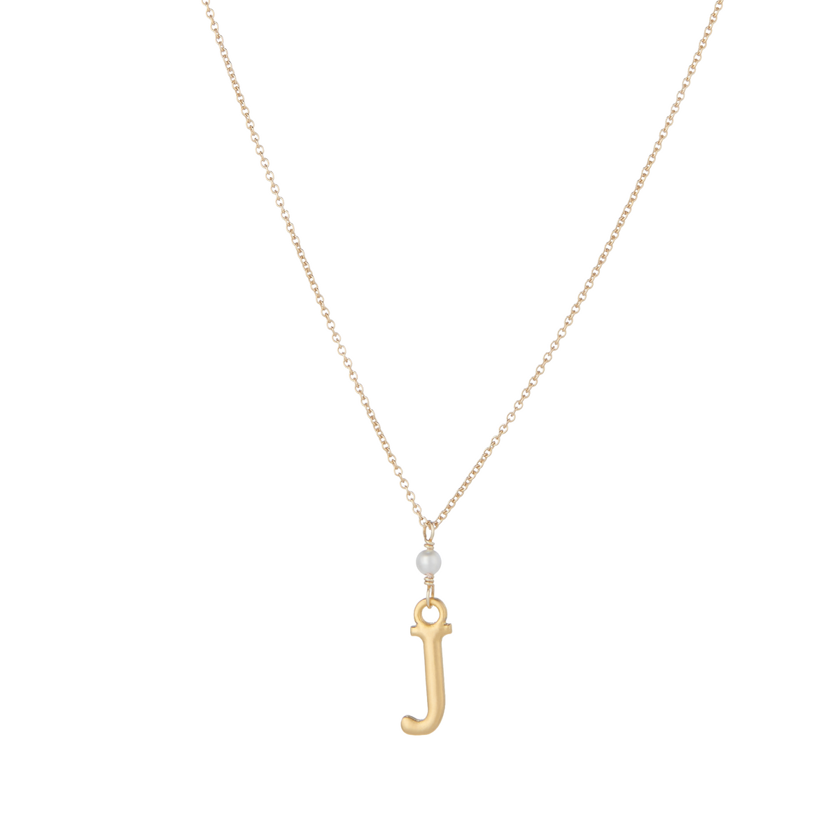 &quot;J&quot; Initial Charm Necklace with Pearl