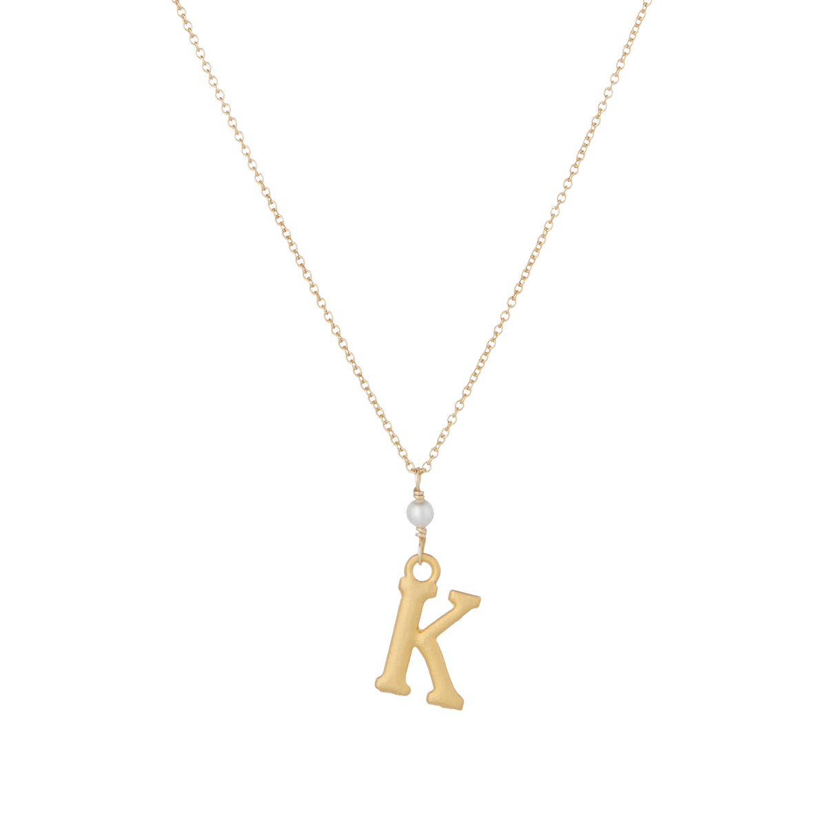 &quot;K&quot; Initial Charm Necklace with Pearl