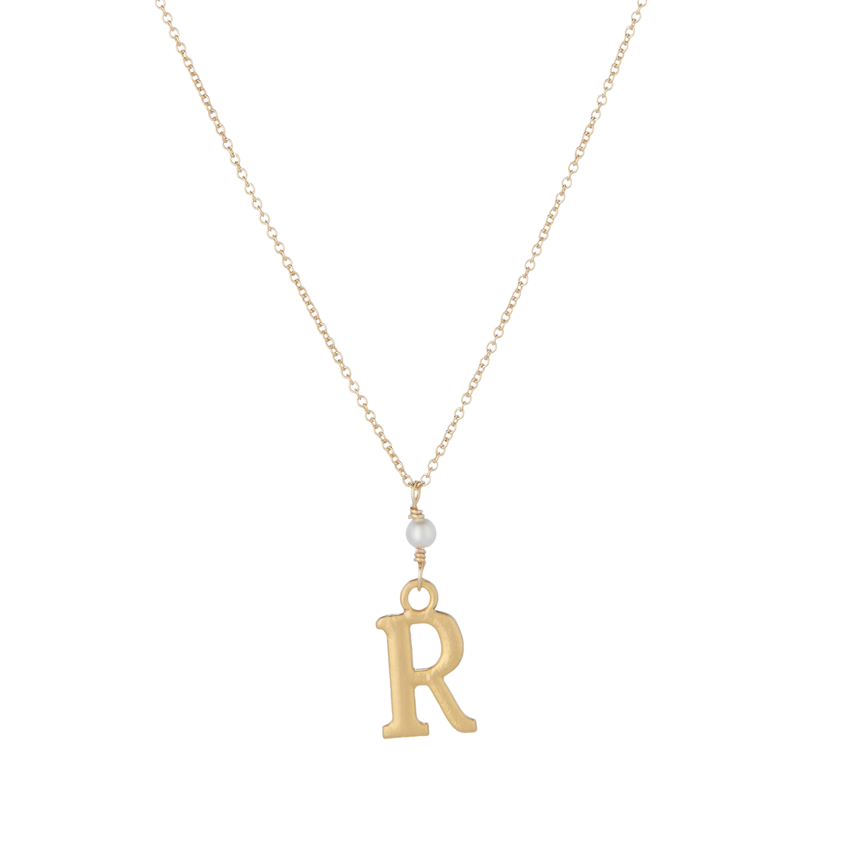 &quot;R&quot; Initial Charm Necklace with Pearl