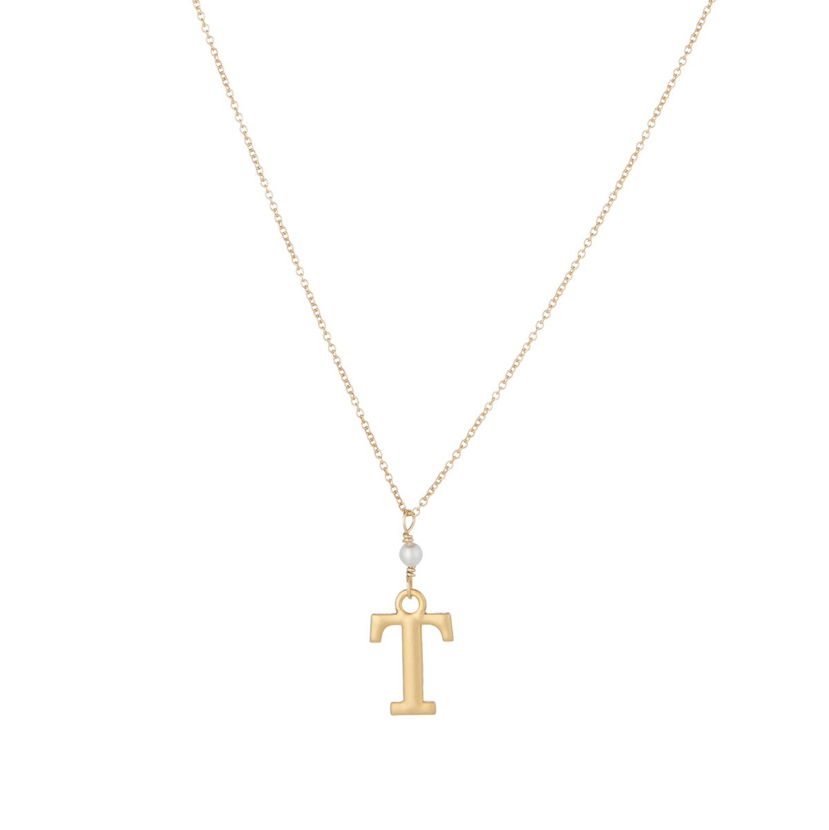 &quot;T&quot; Initial Charm Necklace with Pearl