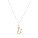 "U" Initial Charm Necklace with Pearl