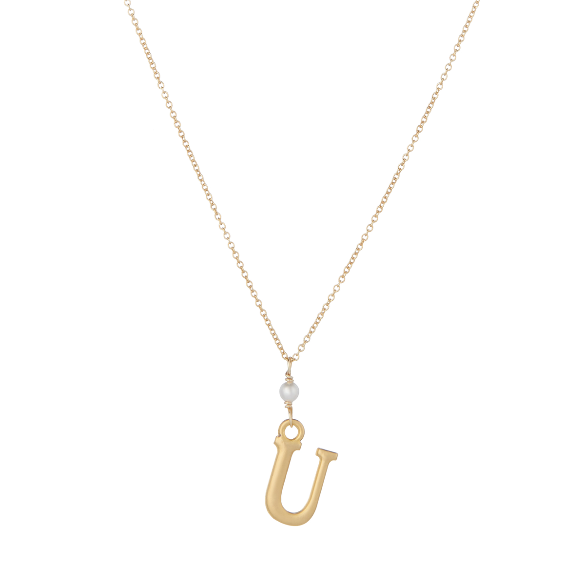 &quot;U&quot; Initial Charm Necklace with Pearl