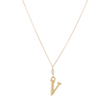 "V" Initial Charm Necklace with Pearl