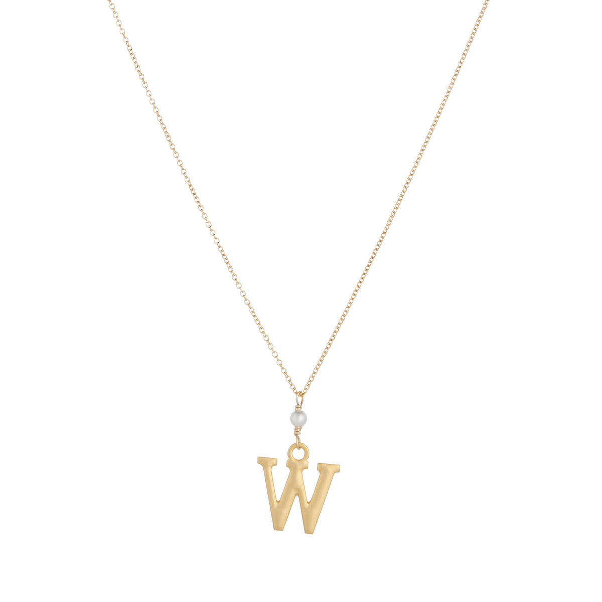 &quot;W&quot; Initial Charm Necklace with Pearl