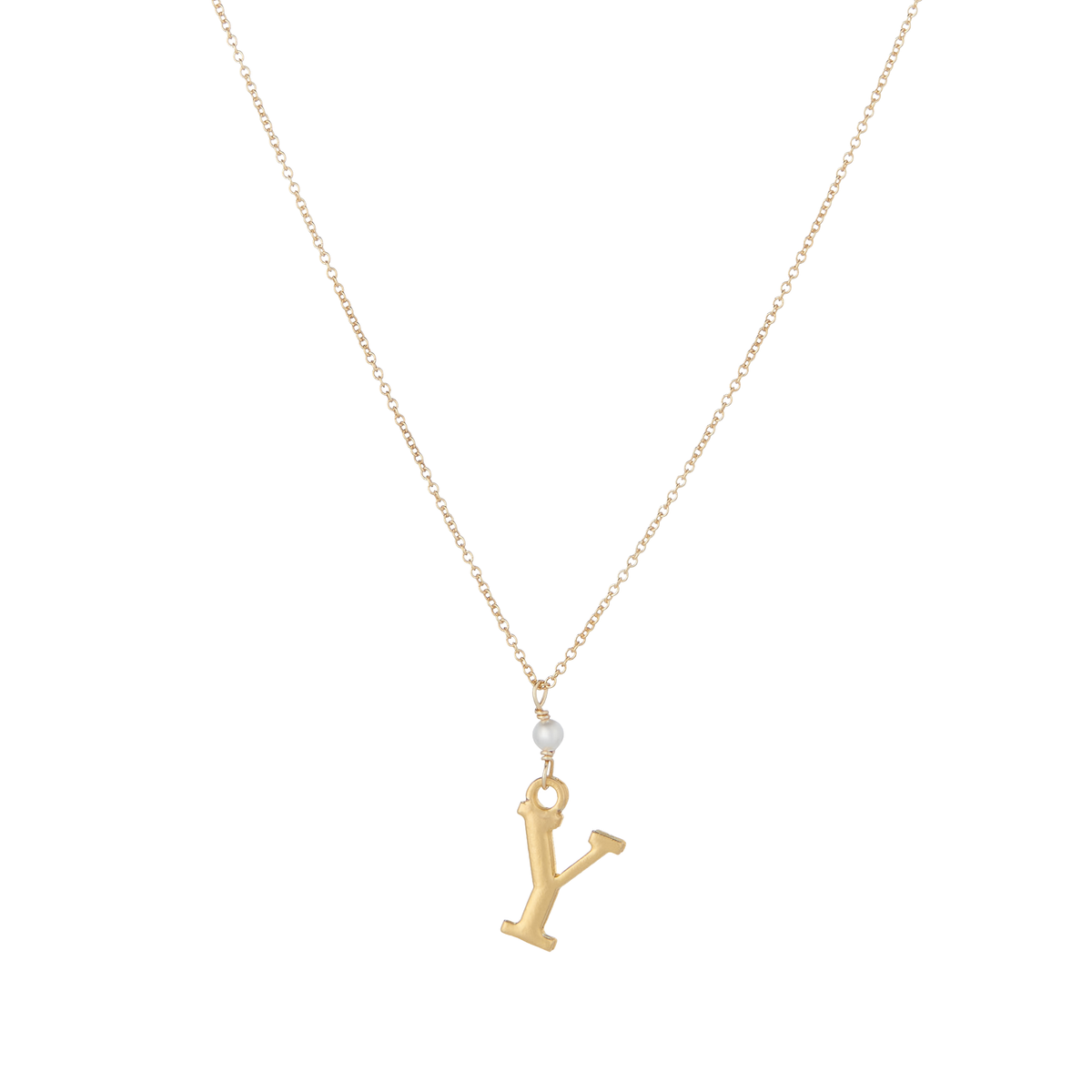 &quot;Y&quot; Initial Charm Necklace with Pearl