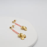 beaded line flower earrings | coral