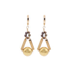 Gold earrings with bronze beads on a white background