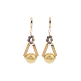 Gold earrings with bronze beads on a white background