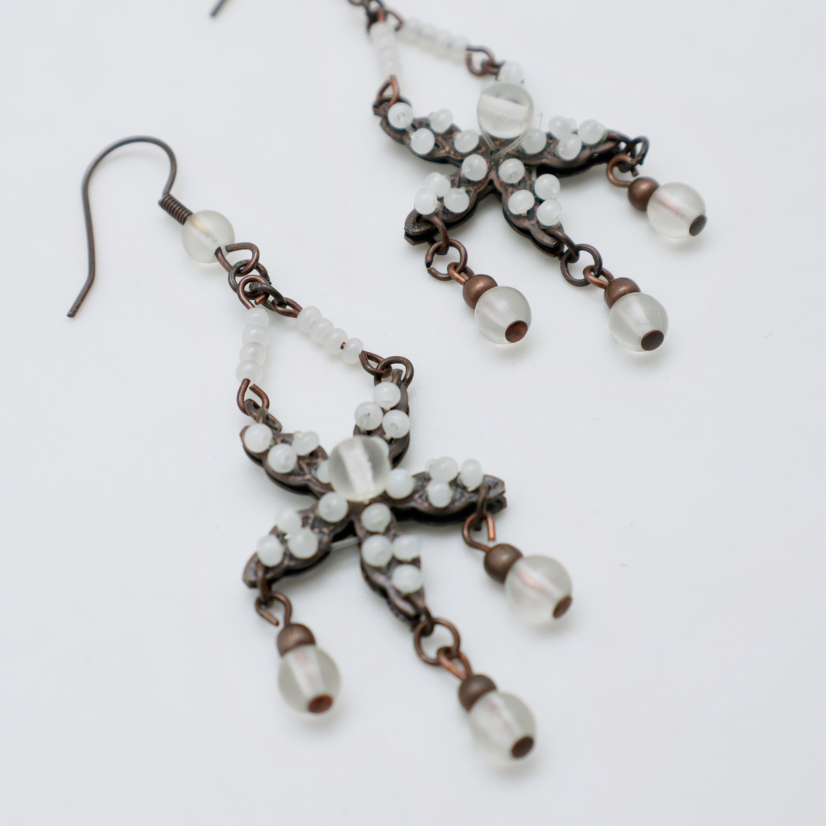 embroidered filigree flower drop earrings