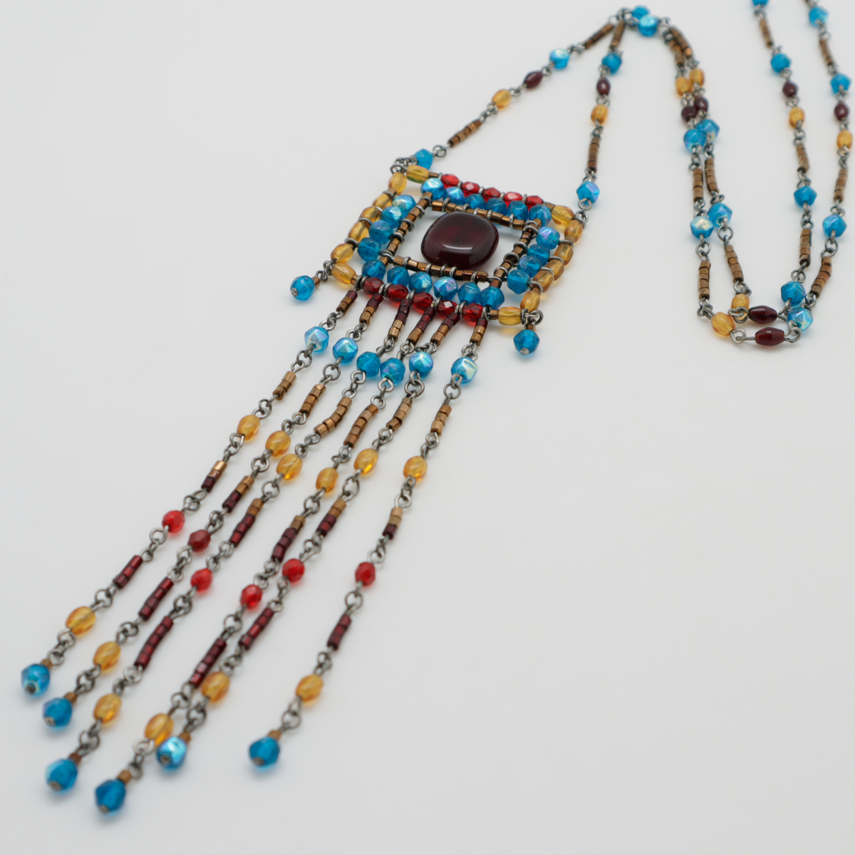 multi coloured square fringe pendant