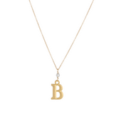 "B" Initial Charm Necklace with Pearl