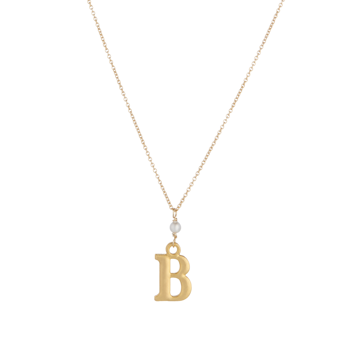 &quot;B&quot; Initial Charm Necklace with Pearl