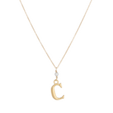 "C" Initial Charm Necklace with Pearl