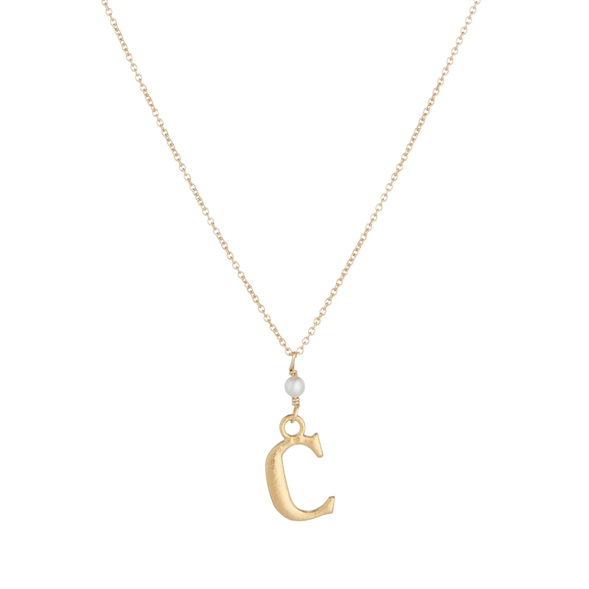 &quot;C&quot; Initial Charm Necklace with Pearl