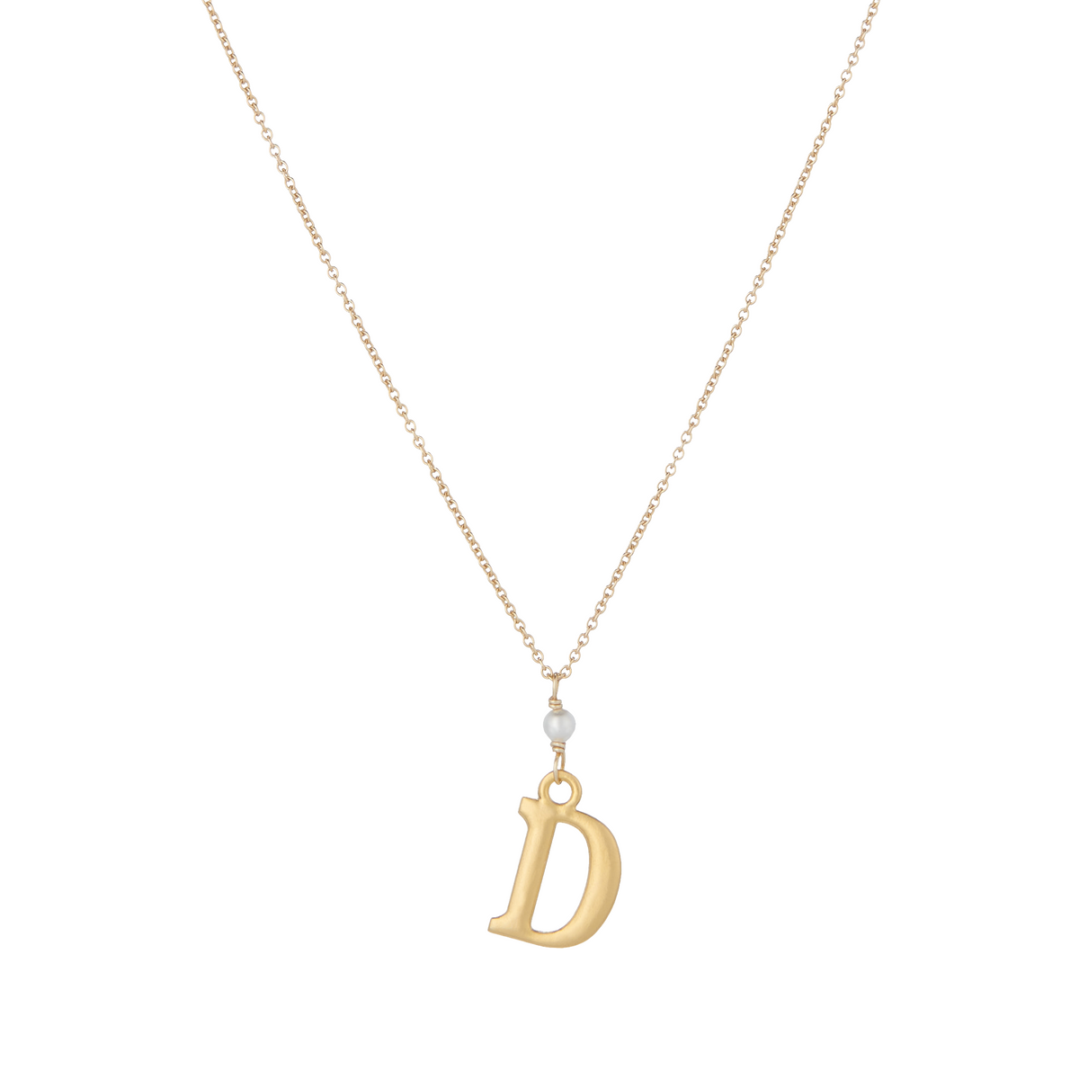 &quot;D&quot; Initial Charm Necklace with Pearl