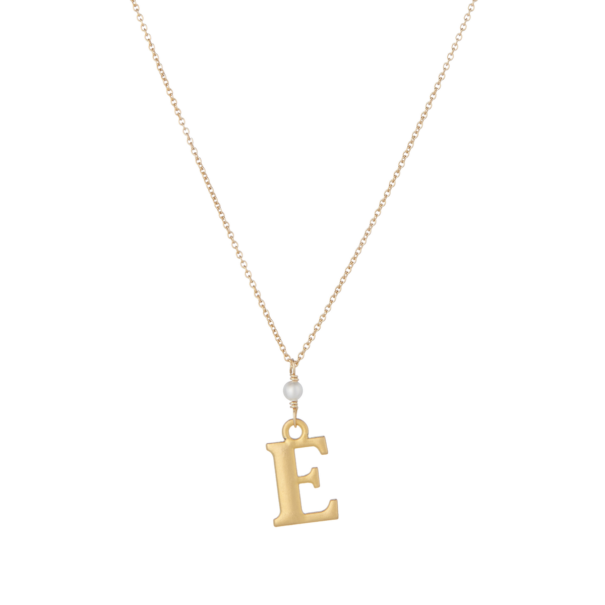 &quot;E&quot; Initial Charm Necklace with Pearl