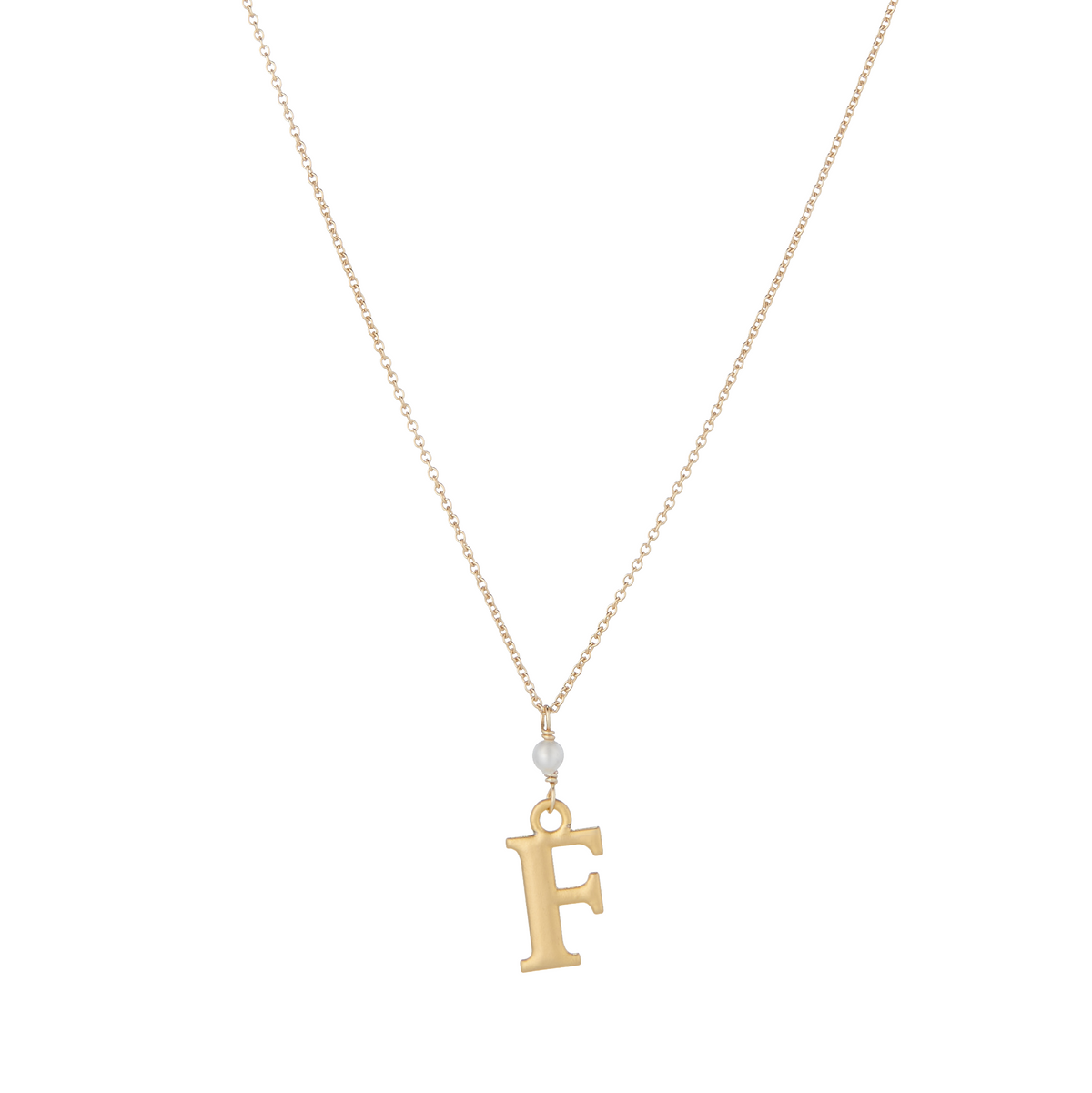 &quot;F&quot; Initial Charm Necklace with Pearl