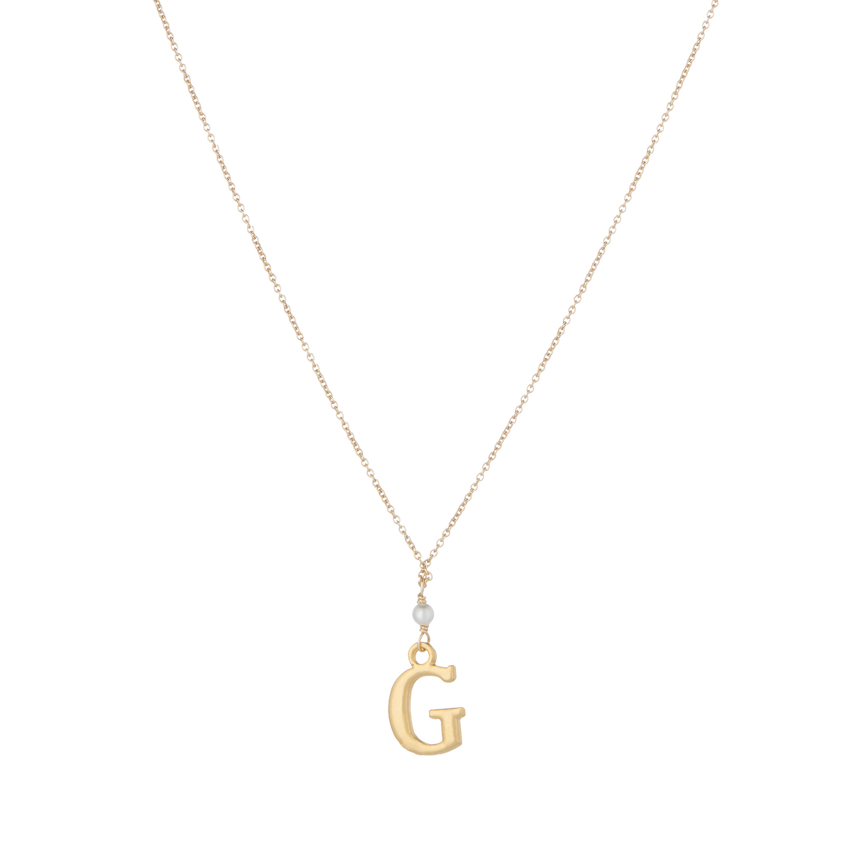 &quot;G&quot; Initial Charm Necklace with Pearl