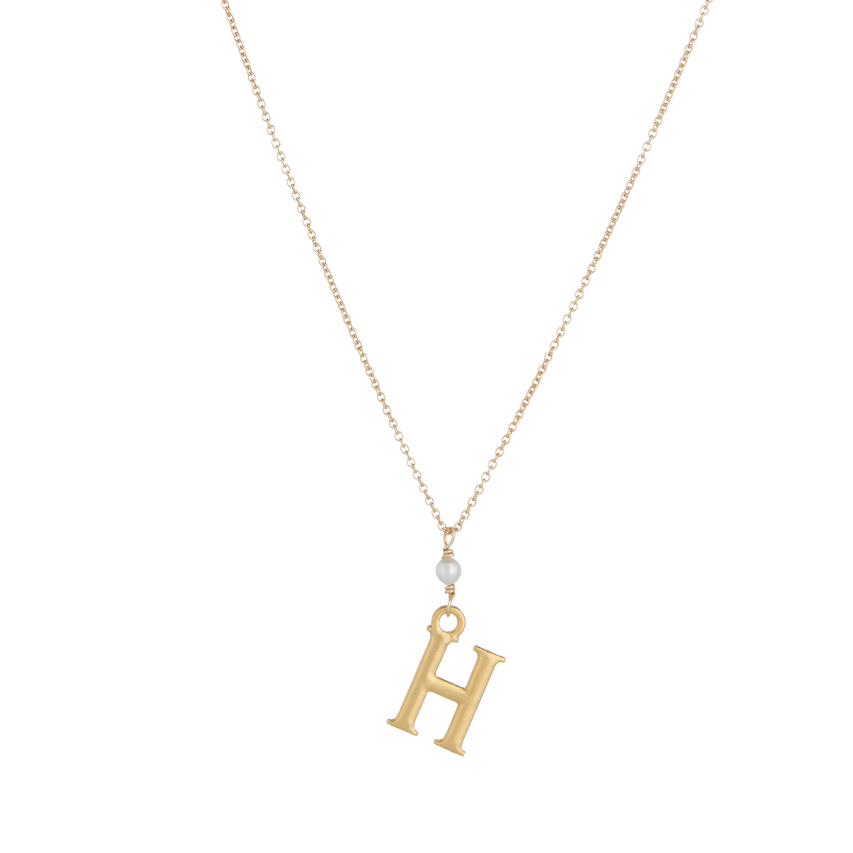 &quot;H&quot; Initial Charm Necklace with Pearl