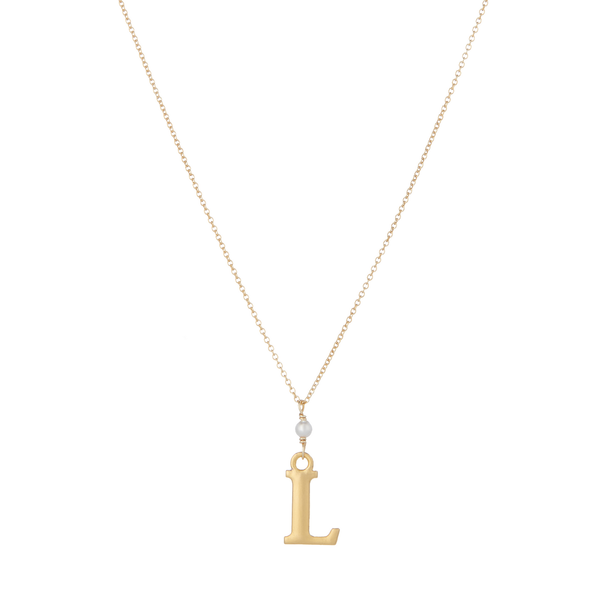 &quot;L&quot; Initial Charm Necklace with Pearl