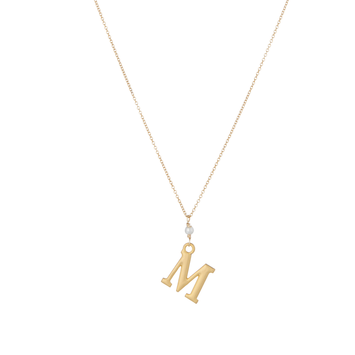 &quot;M&quot; Initial Charm Necklace with Pearl