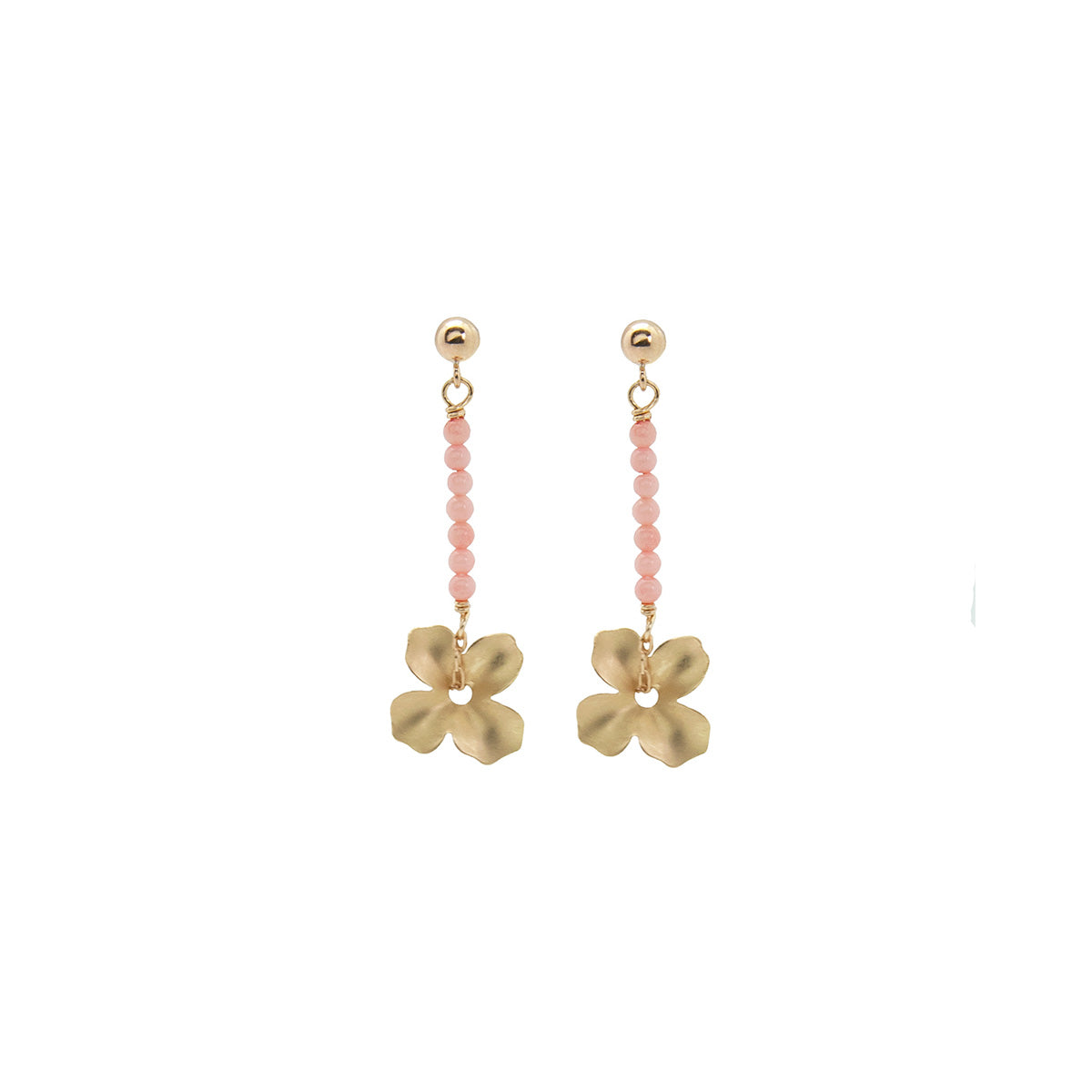 beaded line flower earrings | coral