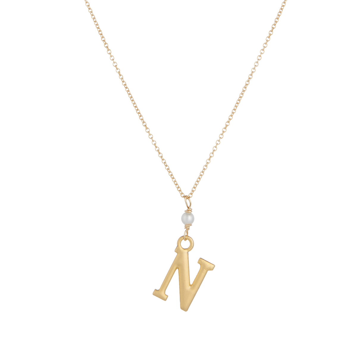 &quot;N&quot; Initial Charm Necklace with Pearl