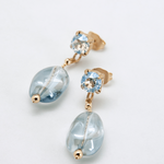 Blue glass nugget drop earrings with rhinestone stud posts