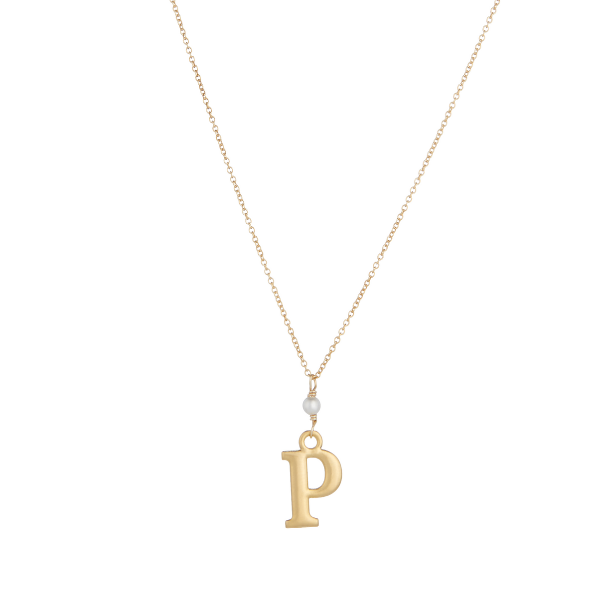 &quot;P&quot; Initial Charm Necklace with Pearl