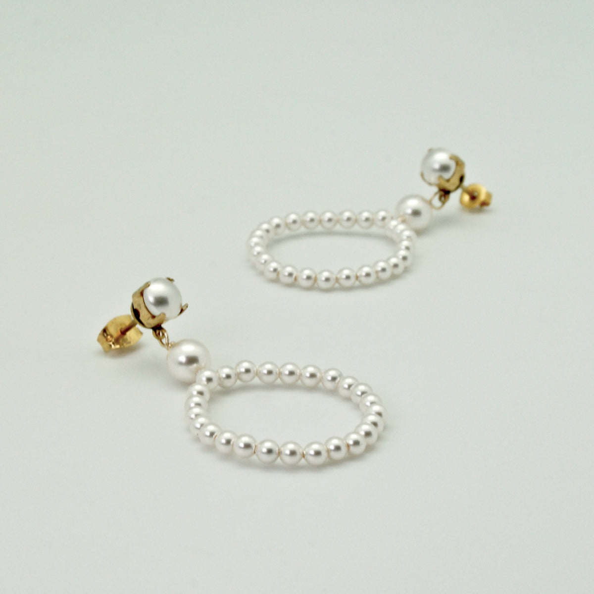 white pearl beaded hoop earrings