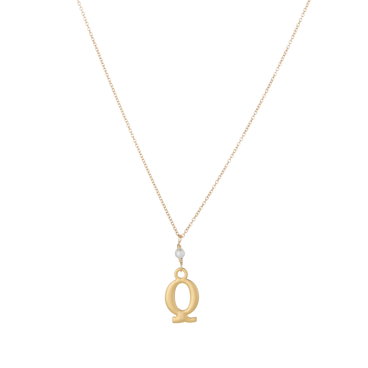 &quot;Q&quot; Initial Charm Necklace with Pearl
