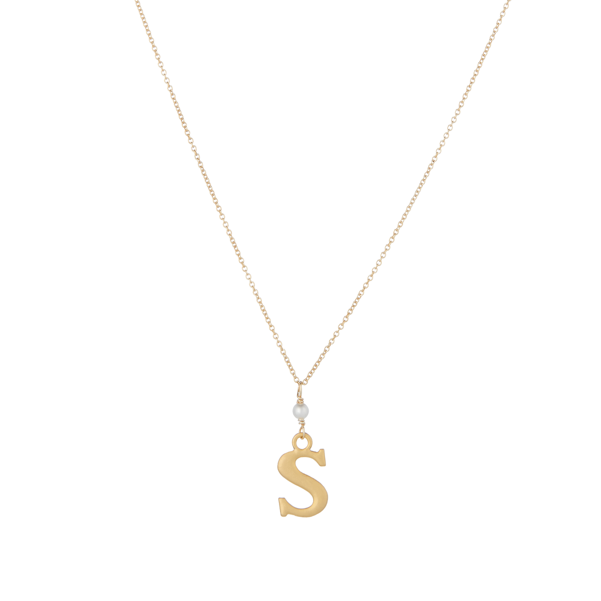 &quot;S&quot; Initial Charm Necklace with Pearl