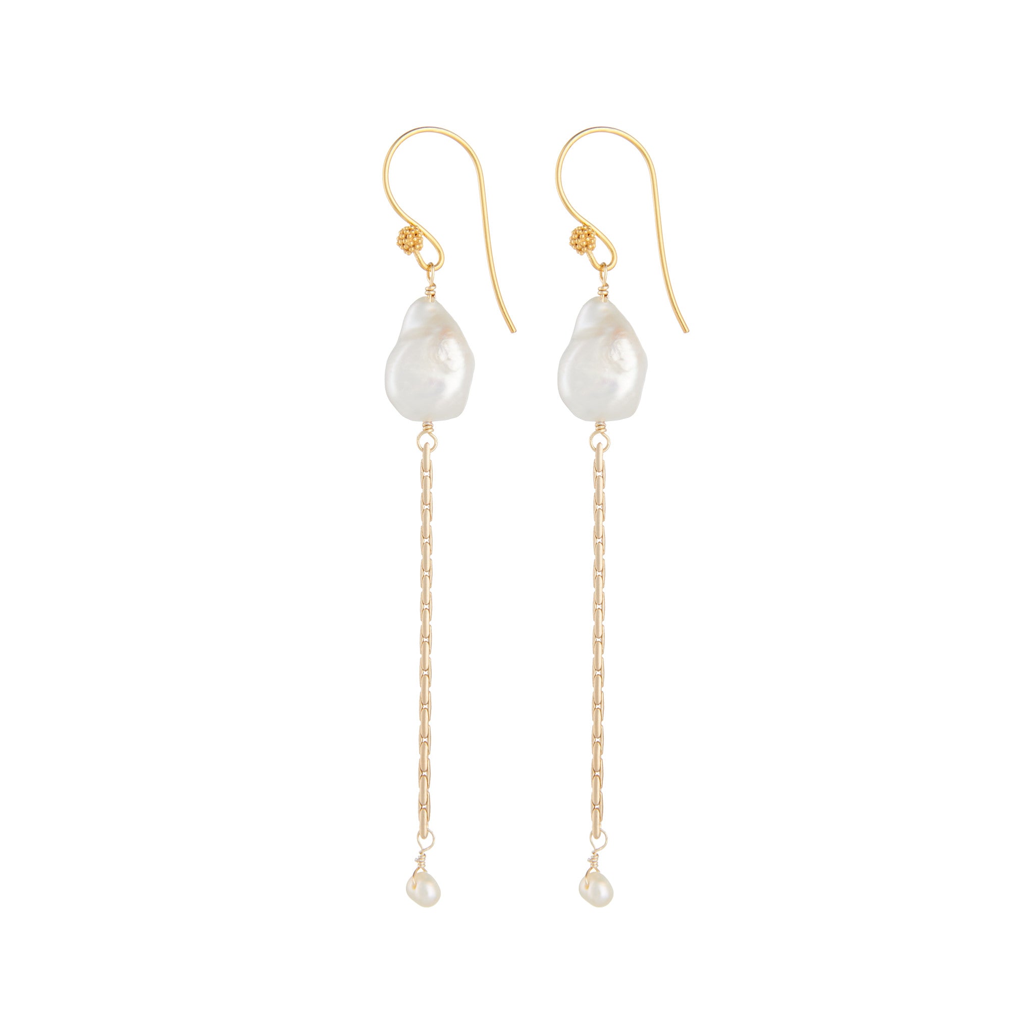 Slinky matte gold chain earrings with baroque pearls by vivien walsh