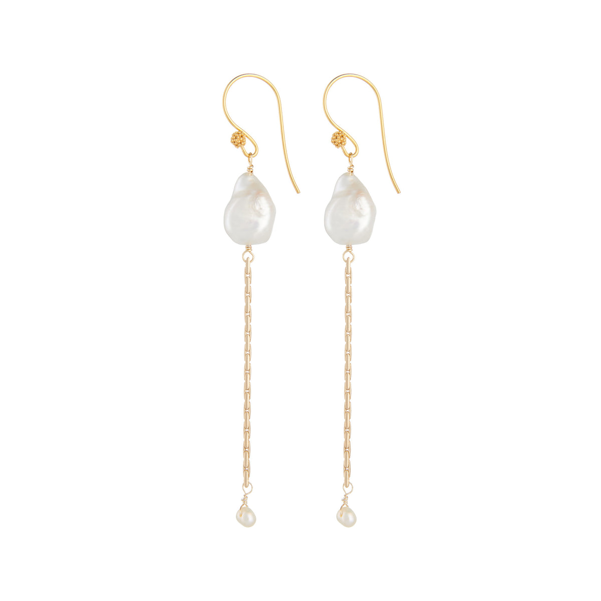 Slinky matte gold chain earrings with baroque pearls by vivien walsh