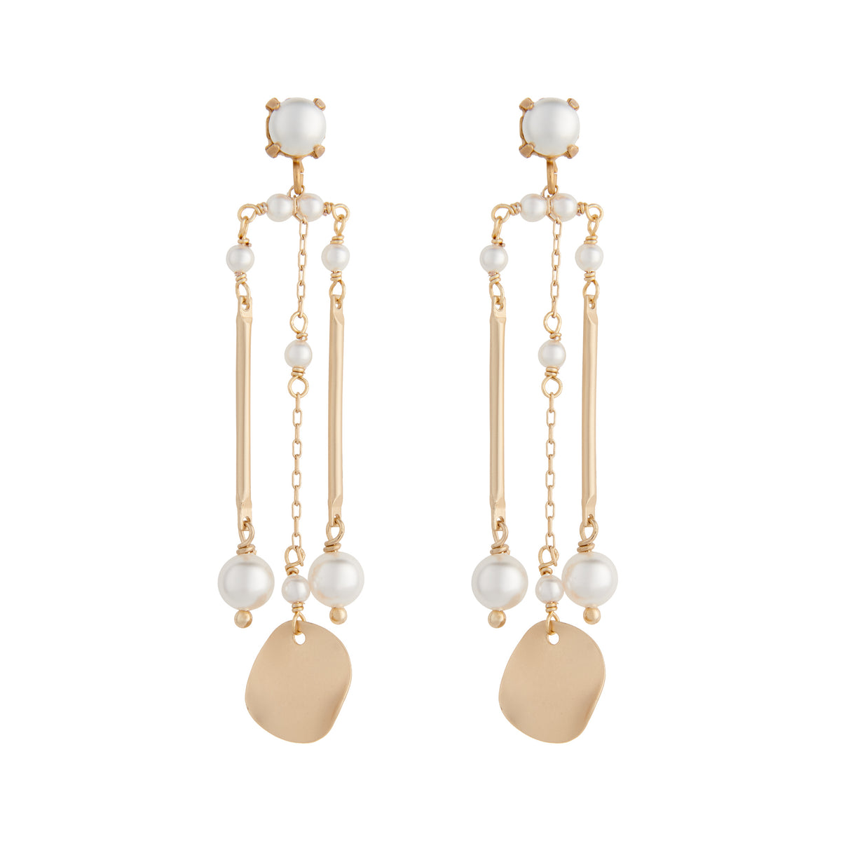 Matte gold column earrings with white pearls by vivien walsh