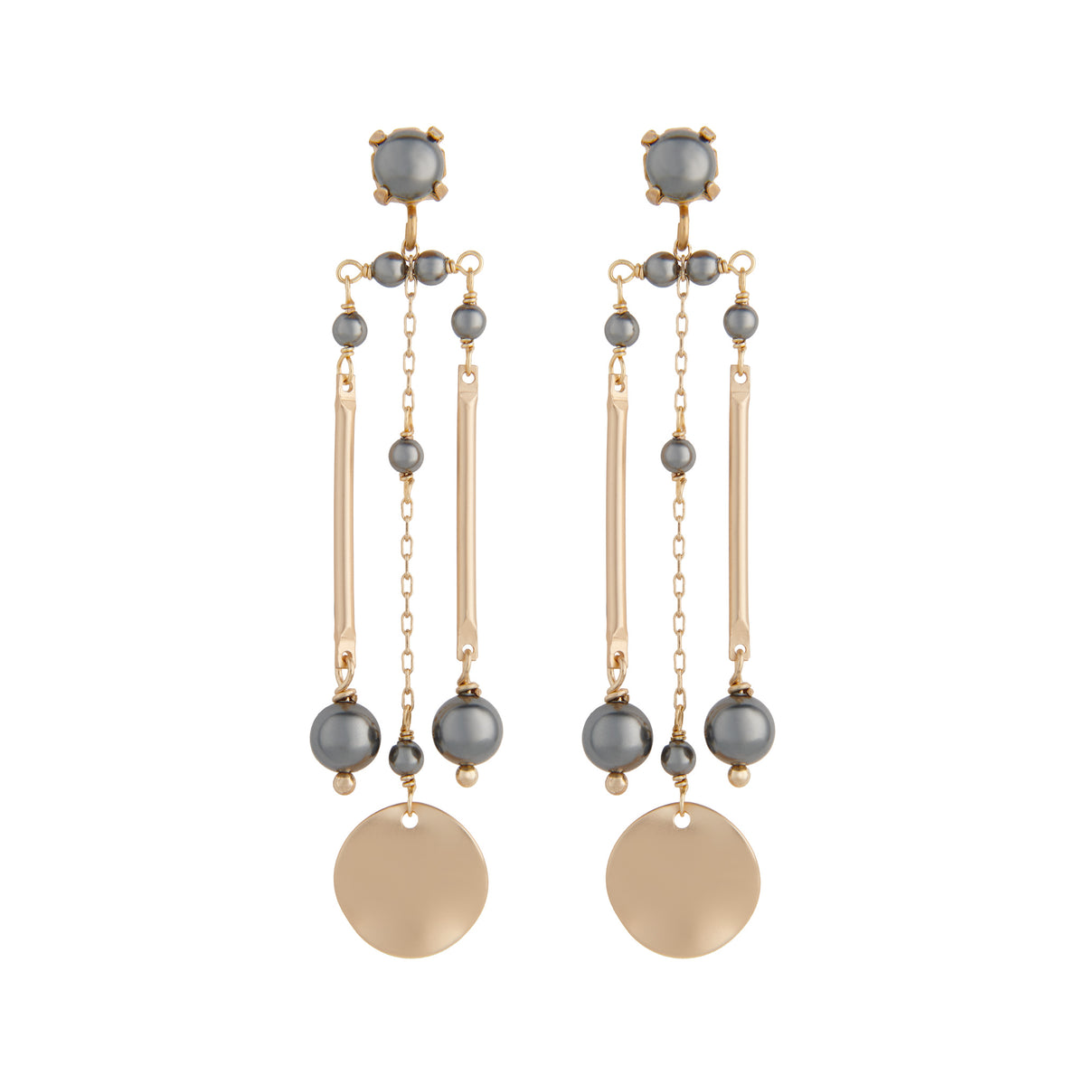 Matte gold and grey pearl column earrings by vivien walsh