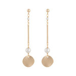 Matte gold plated bar disc earrings with white pearls by vivien walsh