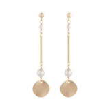 Matte gold plated bar disc earrings with white pearls by vivien walsh