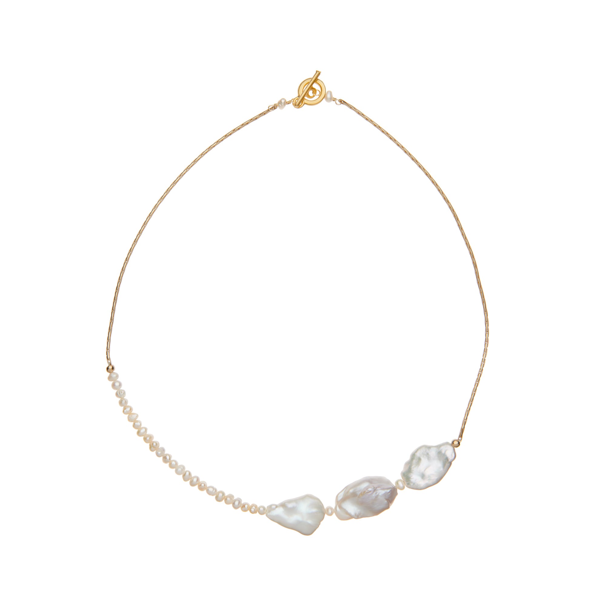 Freestyle baroque pearl beaded necklace on matte gold chain by vivien walsh