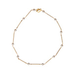 Matte gold bar necklace with white pearls by vivien walsh