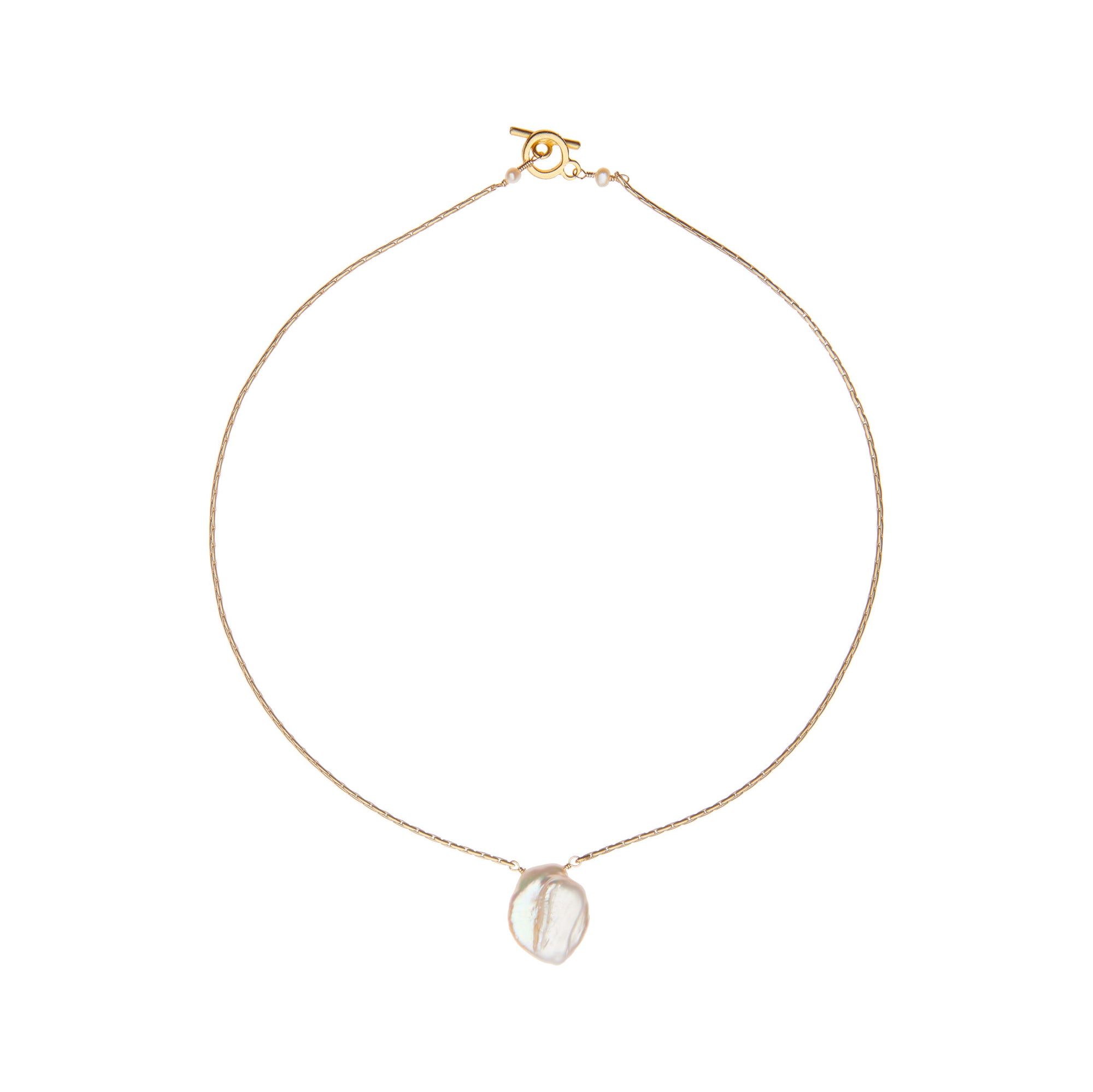 Single baroque pearl necklace on matte gold chain by vivien walsh
