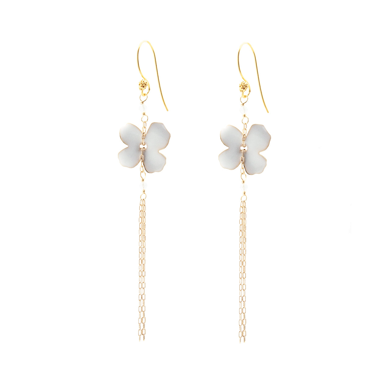 white flower fringe earrings