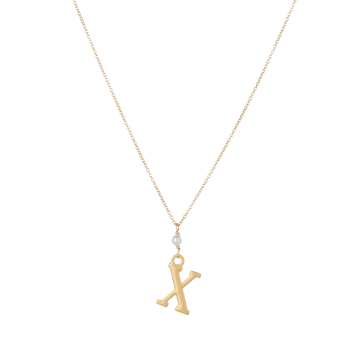 &quot;X&quot; Initial Charm Necklace with Pearl