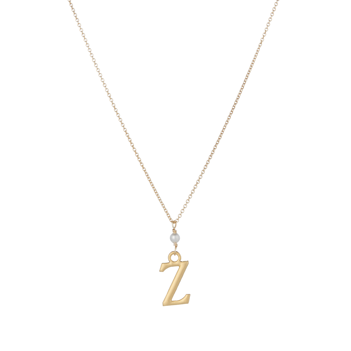 &quot;Z&quot; Initial Charm Necklace with Pearl