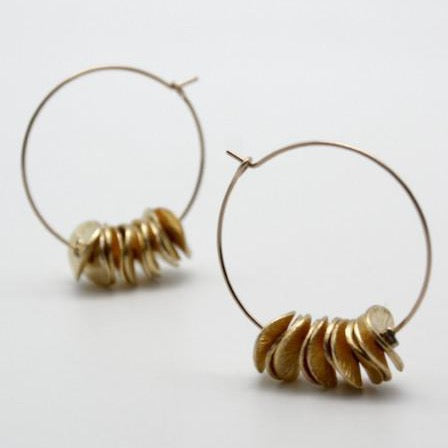 gold filled hoop earrings with petals, vivien walsh