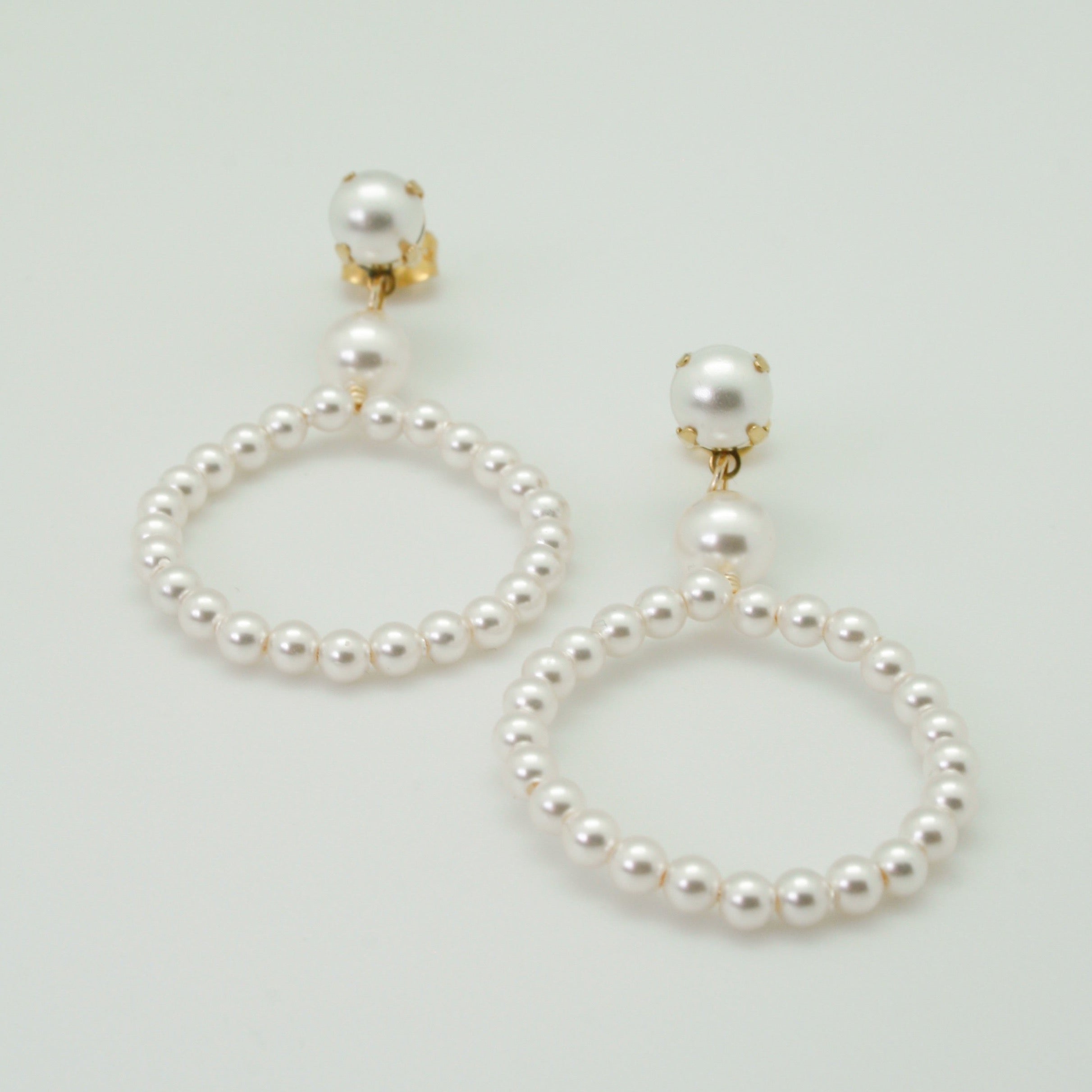 white pearl beaded hoop earrings
