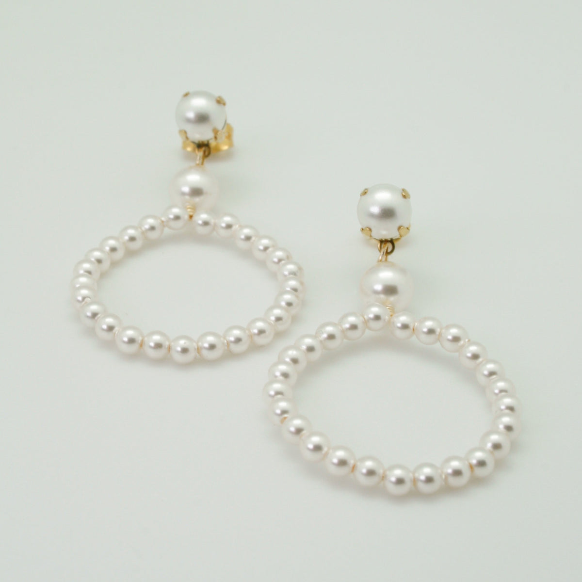 white pearl beaded hoop earrings